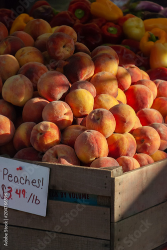 Peaches for sale in crate