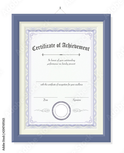Vertical vector certificate of achievement on wood frame