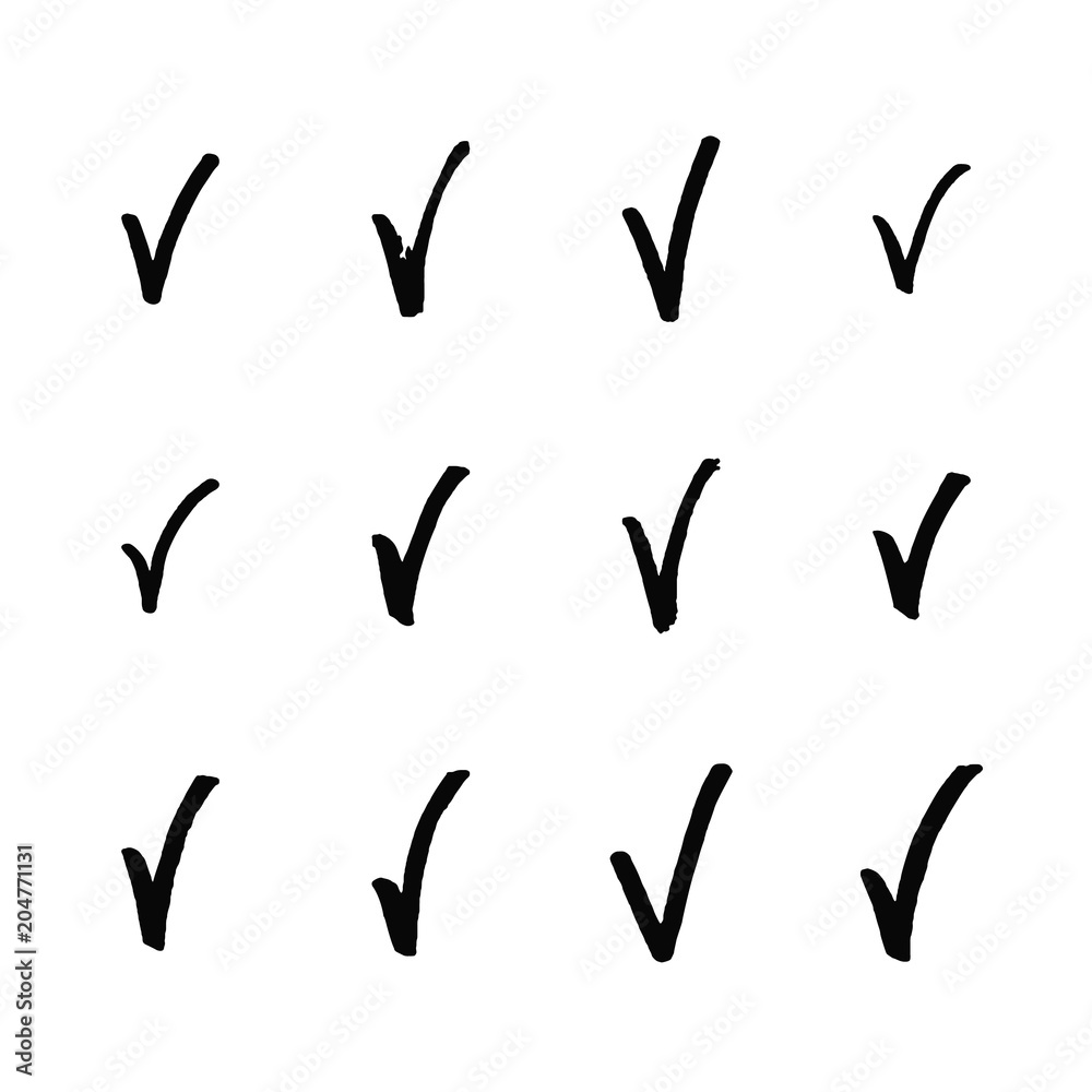 Painted check mark isolated on white background.