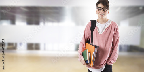 student with books, education and teaching