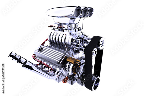 Hot rod engine isolated. 3D render