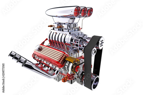 Hot rod engine isolated. 3D render