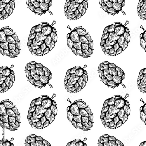 Seamless pattern with beer hop. Design element for poster, card, menu, banner.