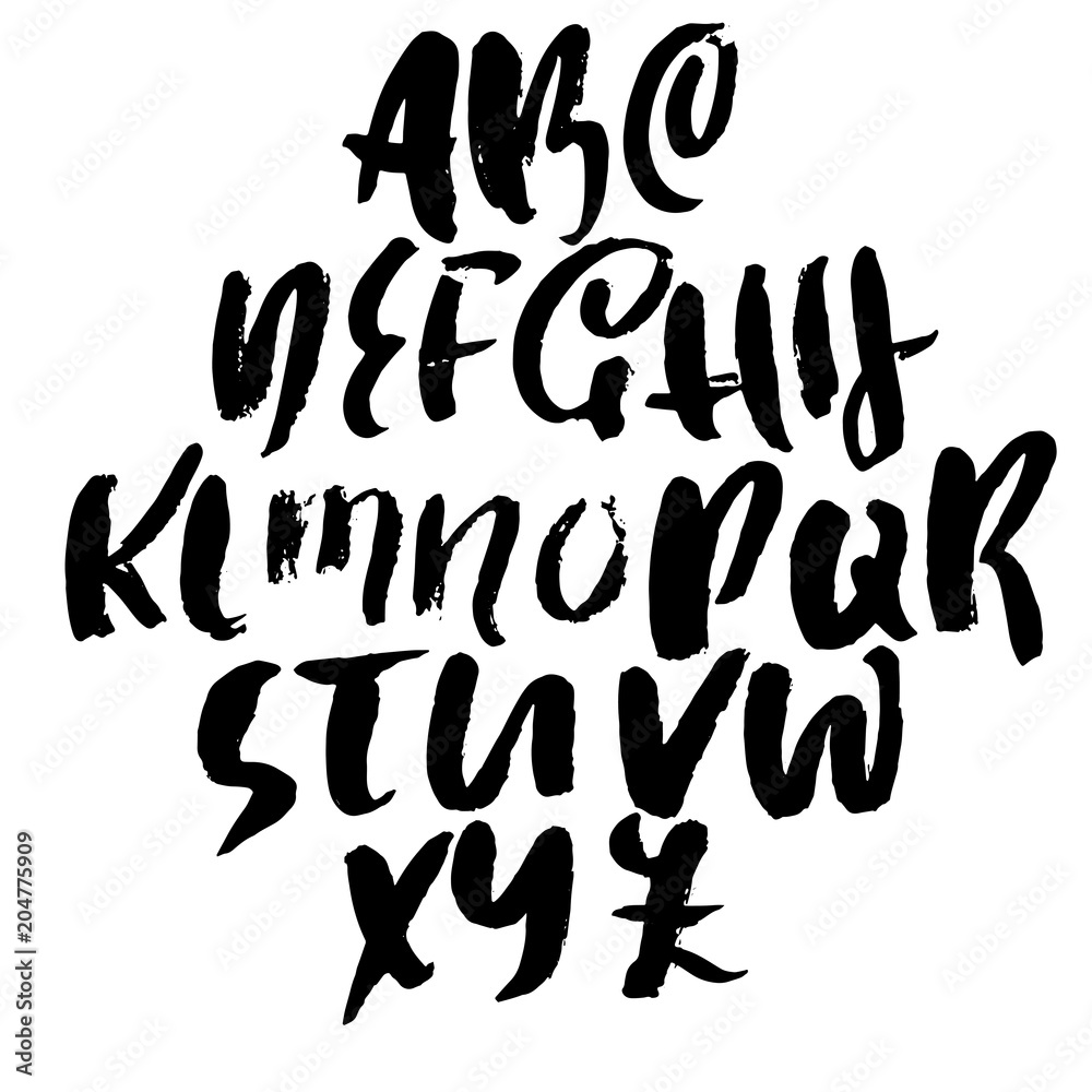 Grunge distress font. Modern dry brush ink letters. Handwritten alphabet. Vector illustration. Grunge distress font. Modern dry brush ink letters. Handwritten alphabet. Vector illustration.