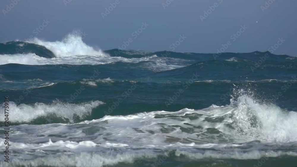 Ocean sea waves green water blue sky slow motion Ocean sea waves green water blue sky slow motion