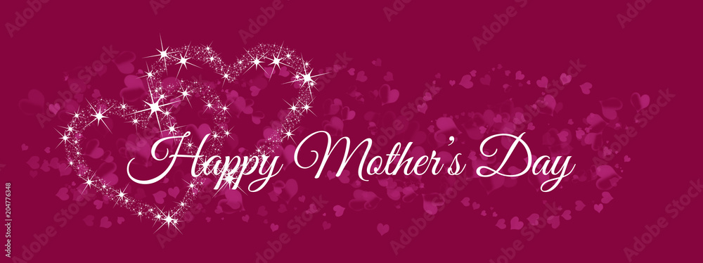 Mother's Day card on a pink background with hearts and hearts arranged with stars and diamonds