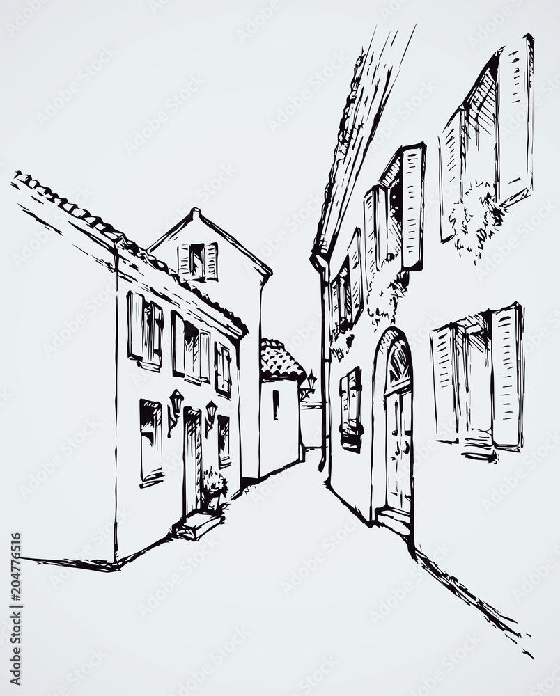 Old сity street. Vector drawing