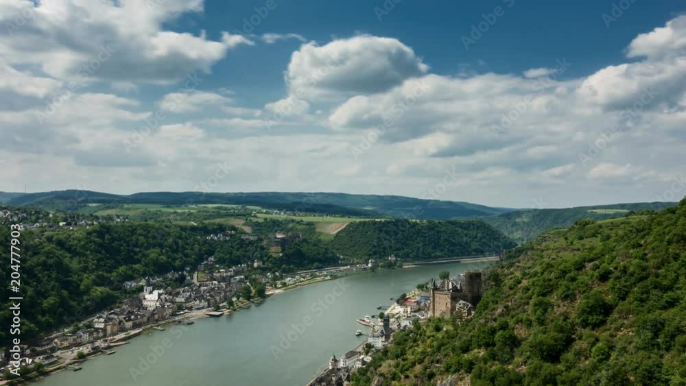 Time lapse of Castle Katz above the rhine valley, Rhineland-Palatinate, Germany Time lapse of Castle Katz above the rhine valley, Rhineland-Palatinate, Germany