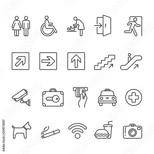 Public Navigation icons: thin vector icon set, black and white kit