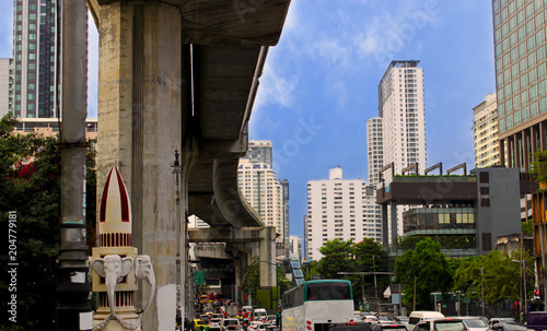 Photography Skyscrapers and the viaduct of the sky train in the city centre of Bangkok (Krung Thep), Thailand, Asia