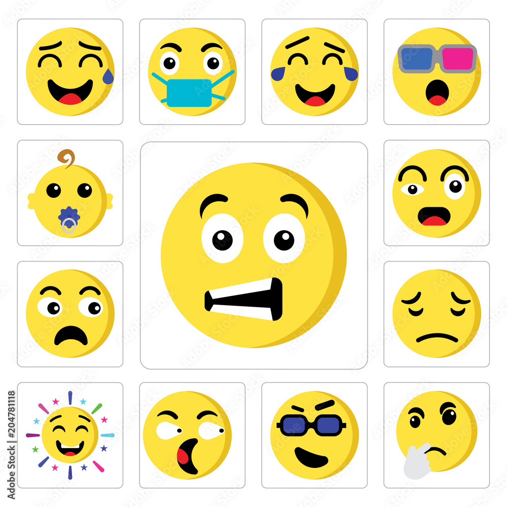 Fototapeta premium Set of Sca, Thinking, Cool, Surprised, Cheering, Sad, Angry, Ti, Baby icons