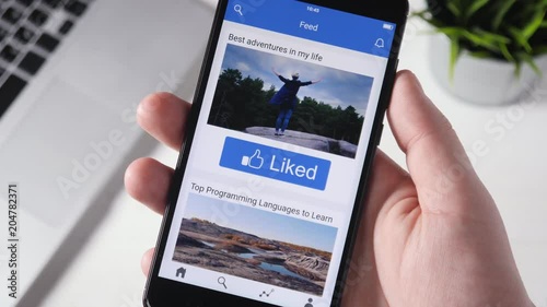 Pressing like button on social media on social media app