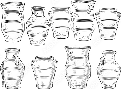 A set of the various greek clay pots