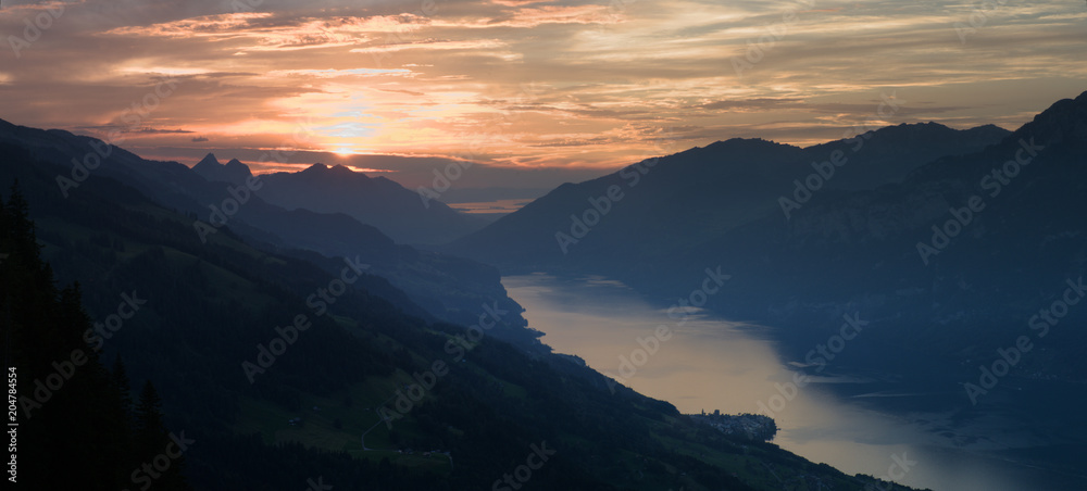 Sunset on Walensee seen from Flumserberg