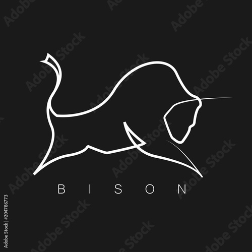 Bison logo, One line, design silhouette. A simple, memorable bison logo is made in the style of one line. Vector illustration buffalo, design silhouette