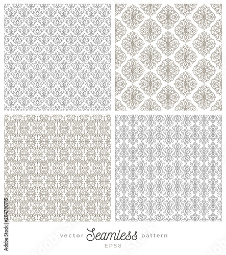Set of flourishes seamless pattern backgrounds. Vector illustration.