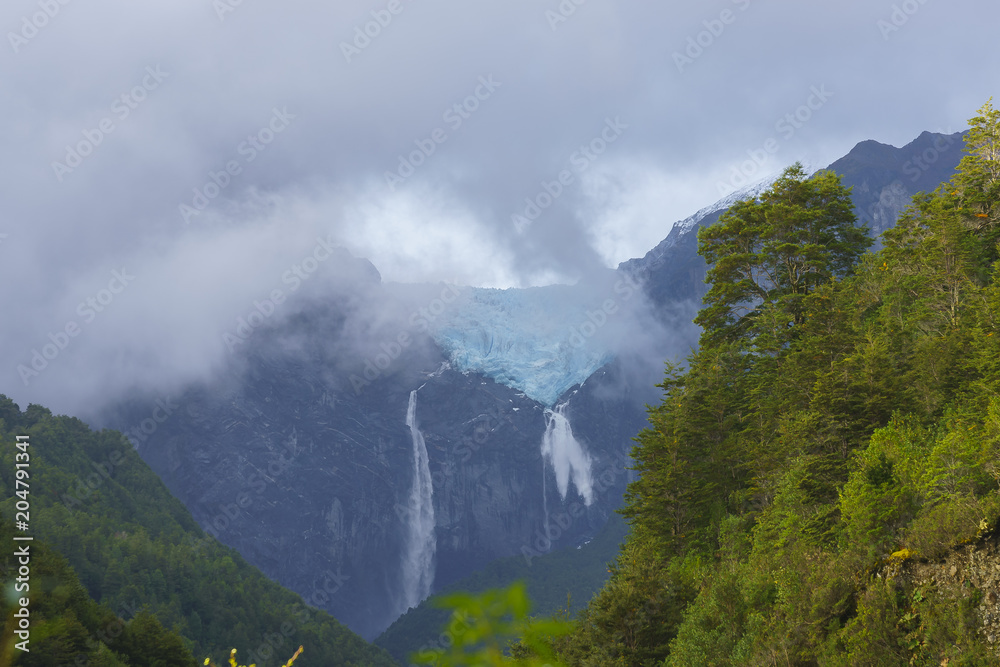 Queulat hanging glacier, located in Chilean Patagonia, Aysen region, southern Chile