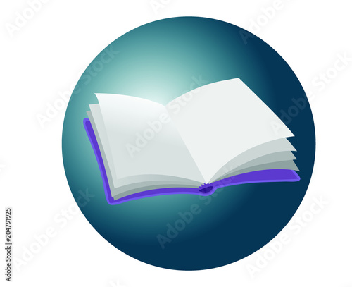 realistic open empty violet book icon or button on blue circle, vector illustration photo