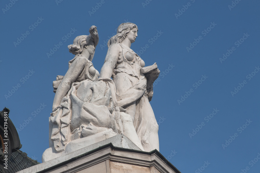 Sculptural composition on the roof of the National Theater in Sofia, Bulgaria.
