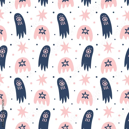 Tapety Kosmiczna galaktyka dziecinny wzór z gwiazdami, kosmiczne elementy