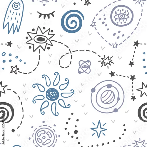 Tapety Kosmiczna galaktyka dziecinny wzór z gwiazdami, kosmiczne elementy