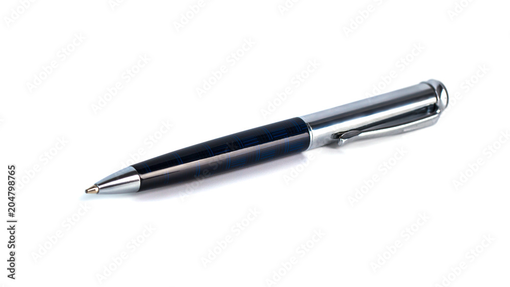Blue ballpoint pen isolated on white background