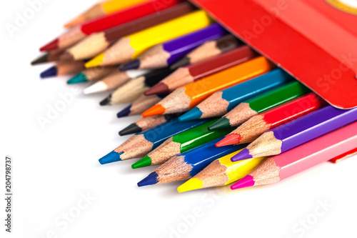 Number of colored pencils in a box isolated on white background