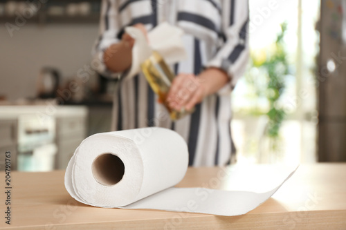 Roll of paper towels and bl...