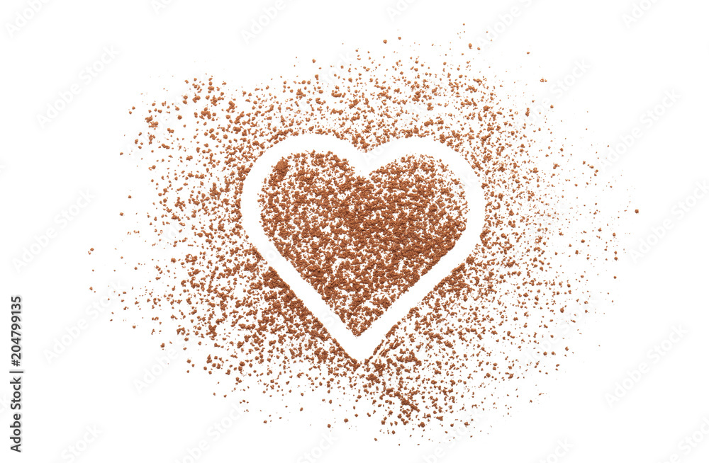 Composition with cocoa powder on white background