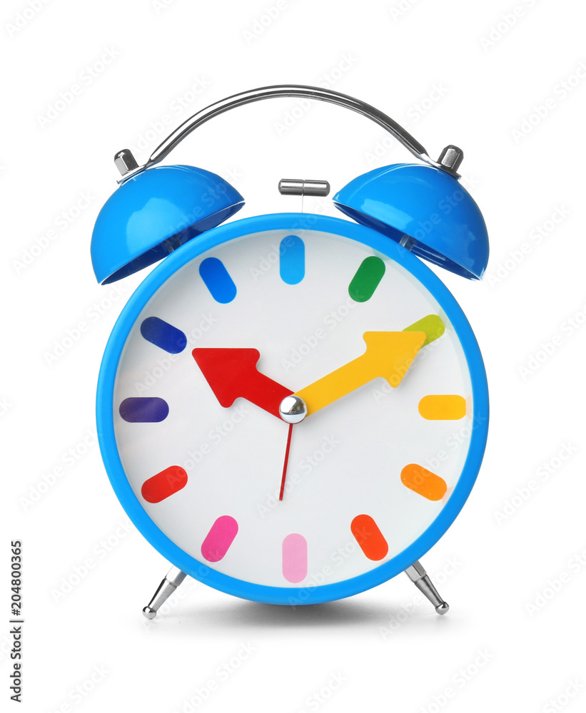 Alarm clock on white background. Time change concept Alarm clock on white background. Time change concept