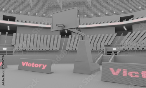 3d clay render of indoor basketball stadium with lights