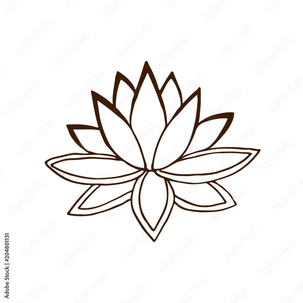 Lotus flower. Hand dran logo. Summer vector illustration