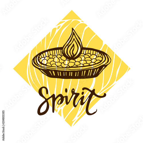 Vector diya oil indian lamp. Happy Diwali fectival poster. Spirit calligraphic text. photo