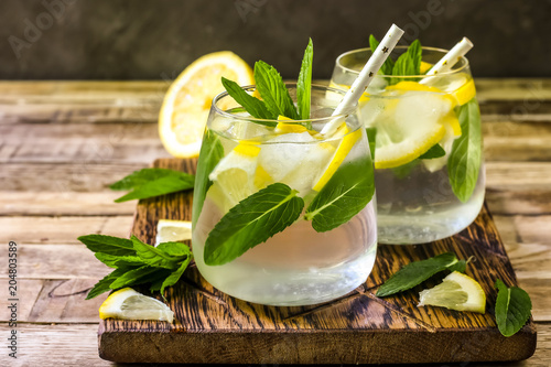 Detox water with lemon and mint.