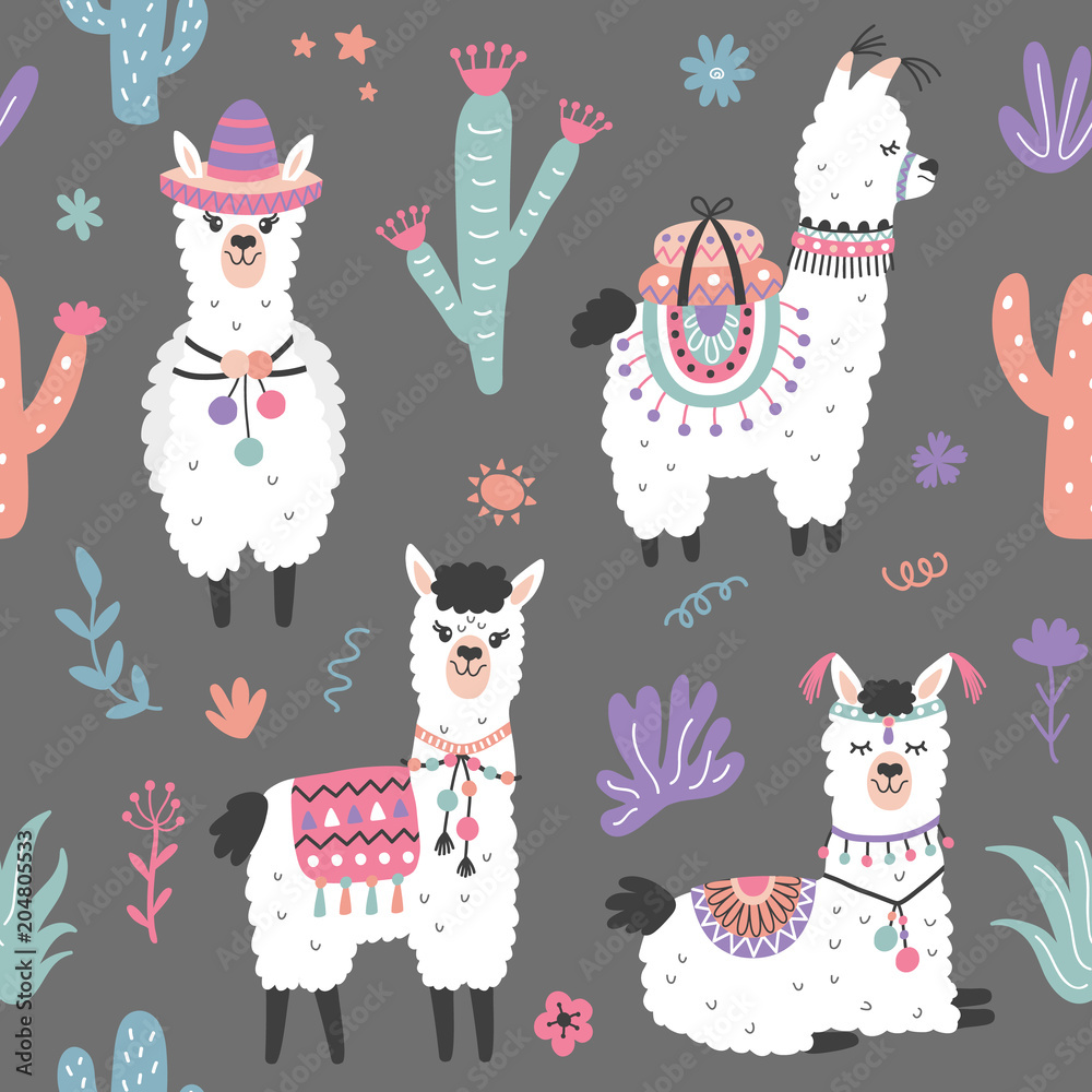 Cartoon Llama Alpaca Seamless Pattern Cartoon Llama Alpaca Seamless Pattern
