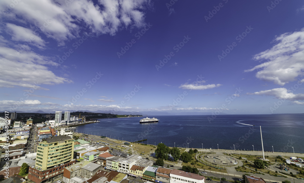 Bay of Puerto Montt a summer day, where the arrival of cruise ships is frequent
