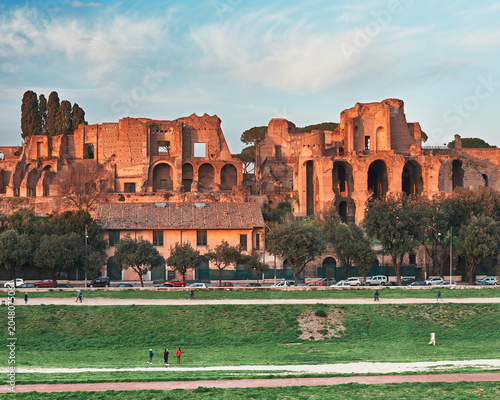 Rome, Domus Severiana and Temple of Apollo Palatine seen from the Circus Maximus