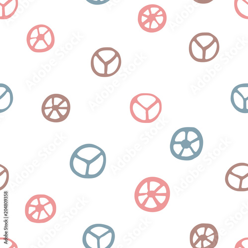 Peace signs seamless pattern. Hand drawn pacifist symbols on white background. Cute retro pattern for your design. © galunga.art