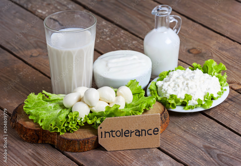 milk, yogurt, mozzarella and cheese with background lactose