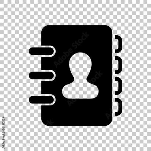 address book with person on cover. simple icon. On transparent background.