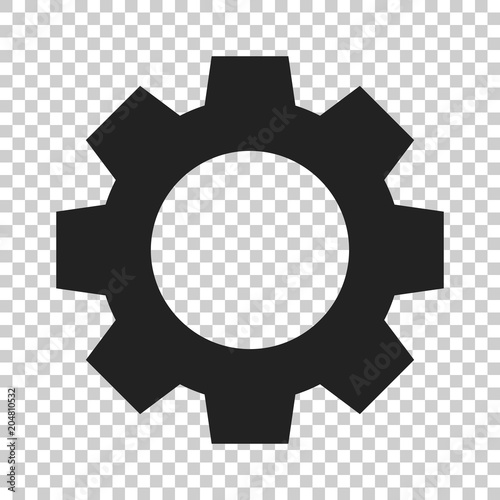 Gear vector icon in flat style. Cog wheel illustration on isolated transparent background. Gearwheel cogwheel business concept.