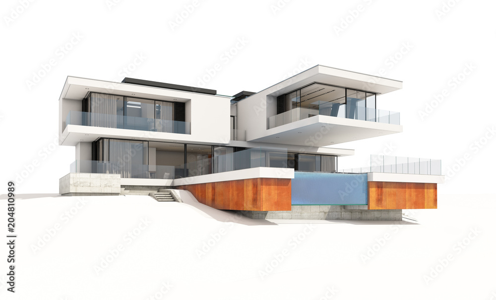 3d rendering of modern house isolated on white. 3d rendering of modern house isolated on white.