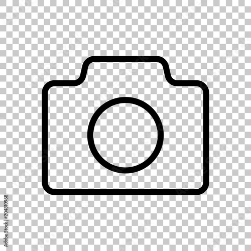 Photo camera, linear symbol with thin outline, simple icon. On transparent background.