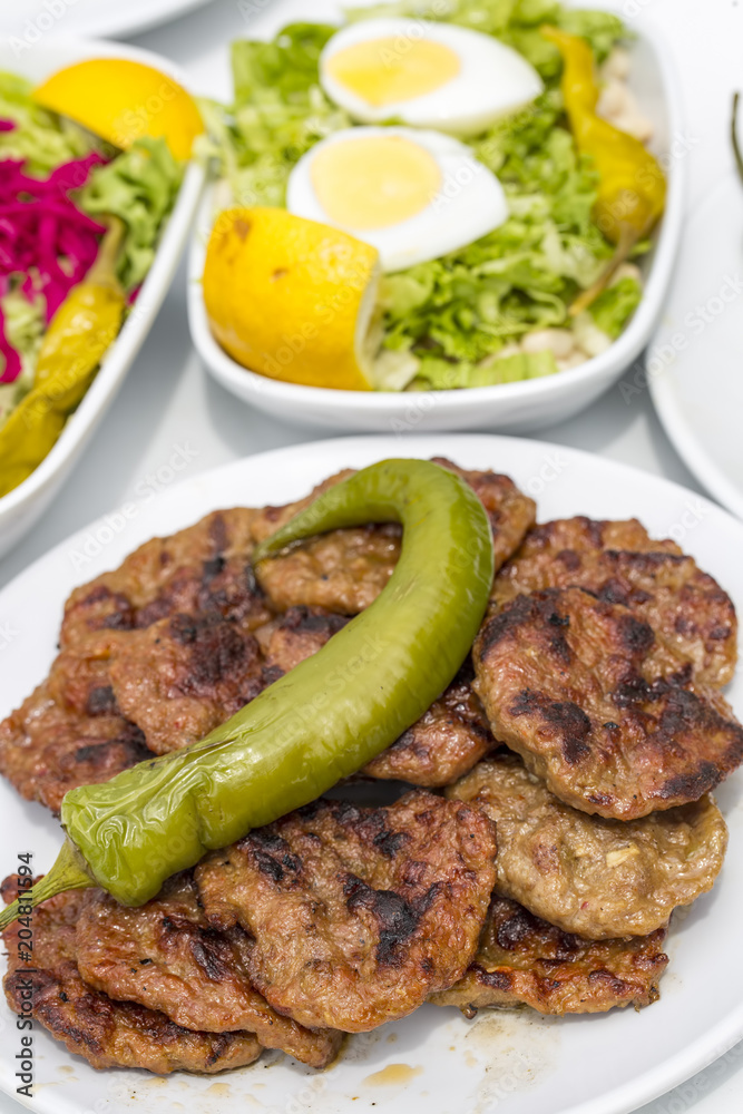 Turkish foods; meatball grilled Turkish foods; meatball grilled