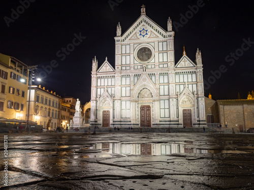 Basilica di Santa Croce at night in Florence, Italy