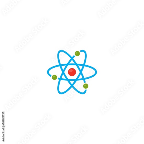 Vector illustration. Atom icon. Proton and electron and orbits. Colour icon. Science icon.