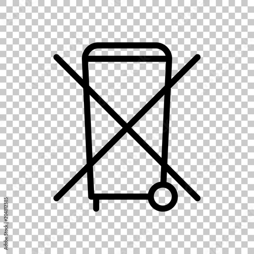 No trash bin, crossed litter. Linear icon with thin outline. On transparent background.