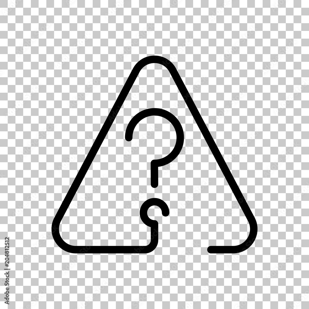 Question mark in warning triangle. Linear icon with thin outline. One ...