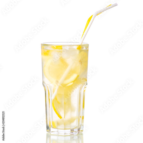 Glass lemonade lemon water with lemon