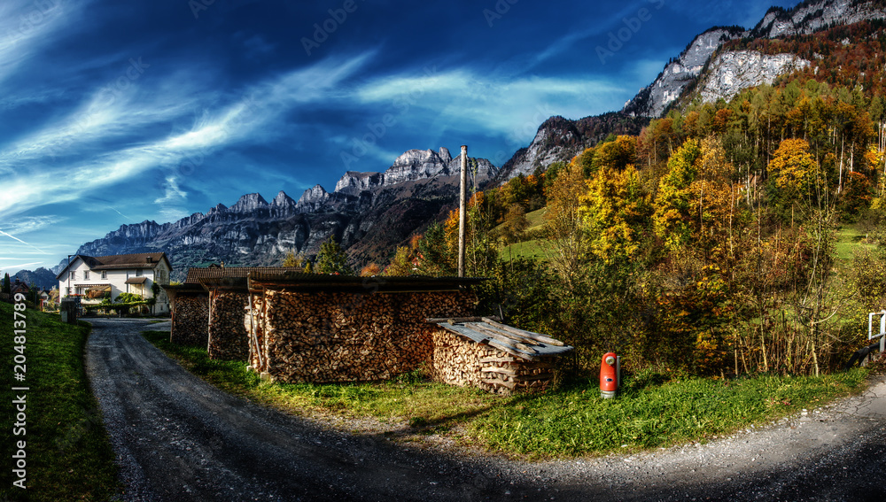 Churfirsten and Autumn Woods seen from Berschis Churfirsten and Autumn Woods seen from Berschis